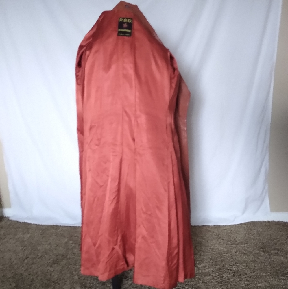Vintage Leather Trench Coat Open Tie Close Burnt Orange by P.B.D. International - Picture 10 of 14